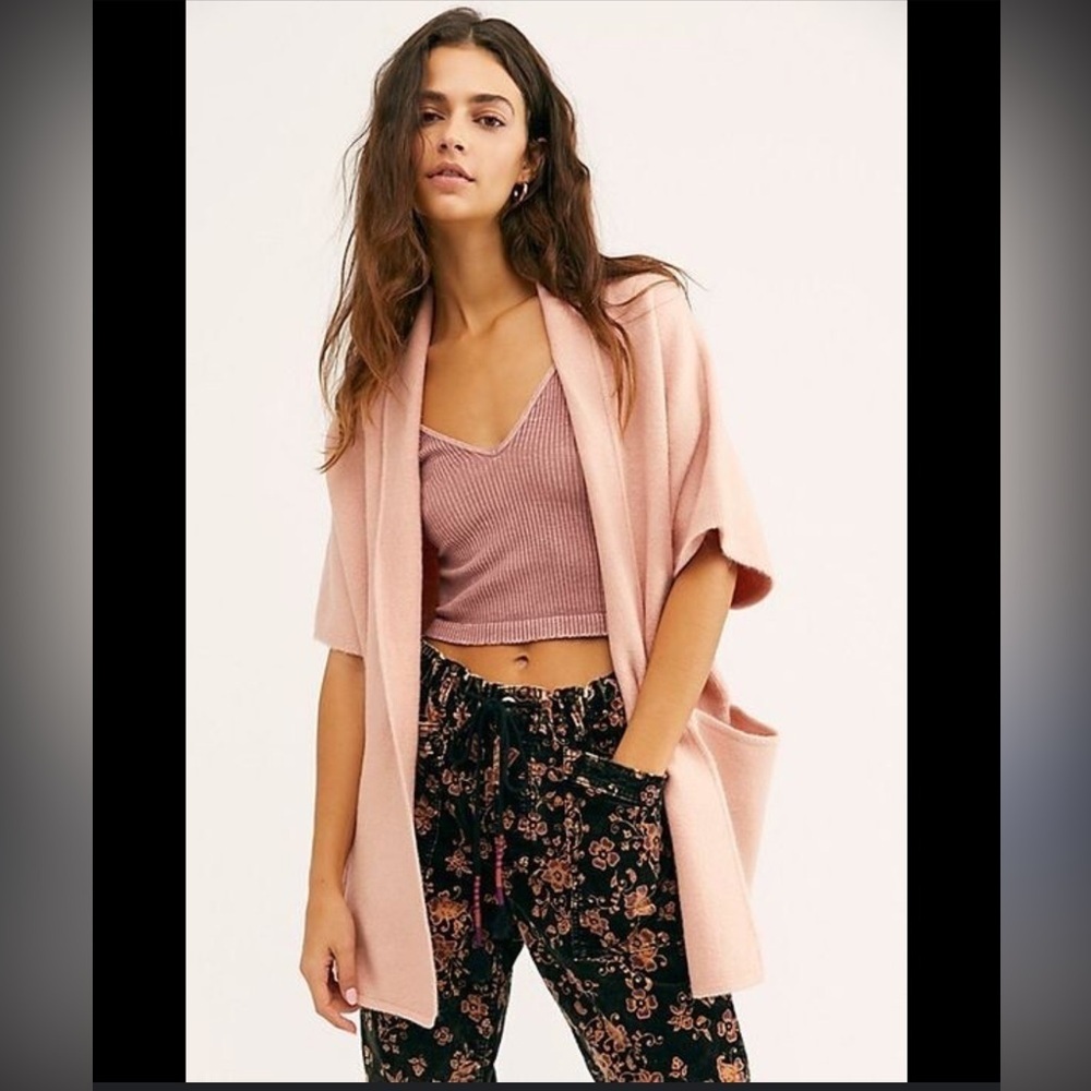 Free People Whistler Cardigan Pink Rose Wool Blend One Size NWT